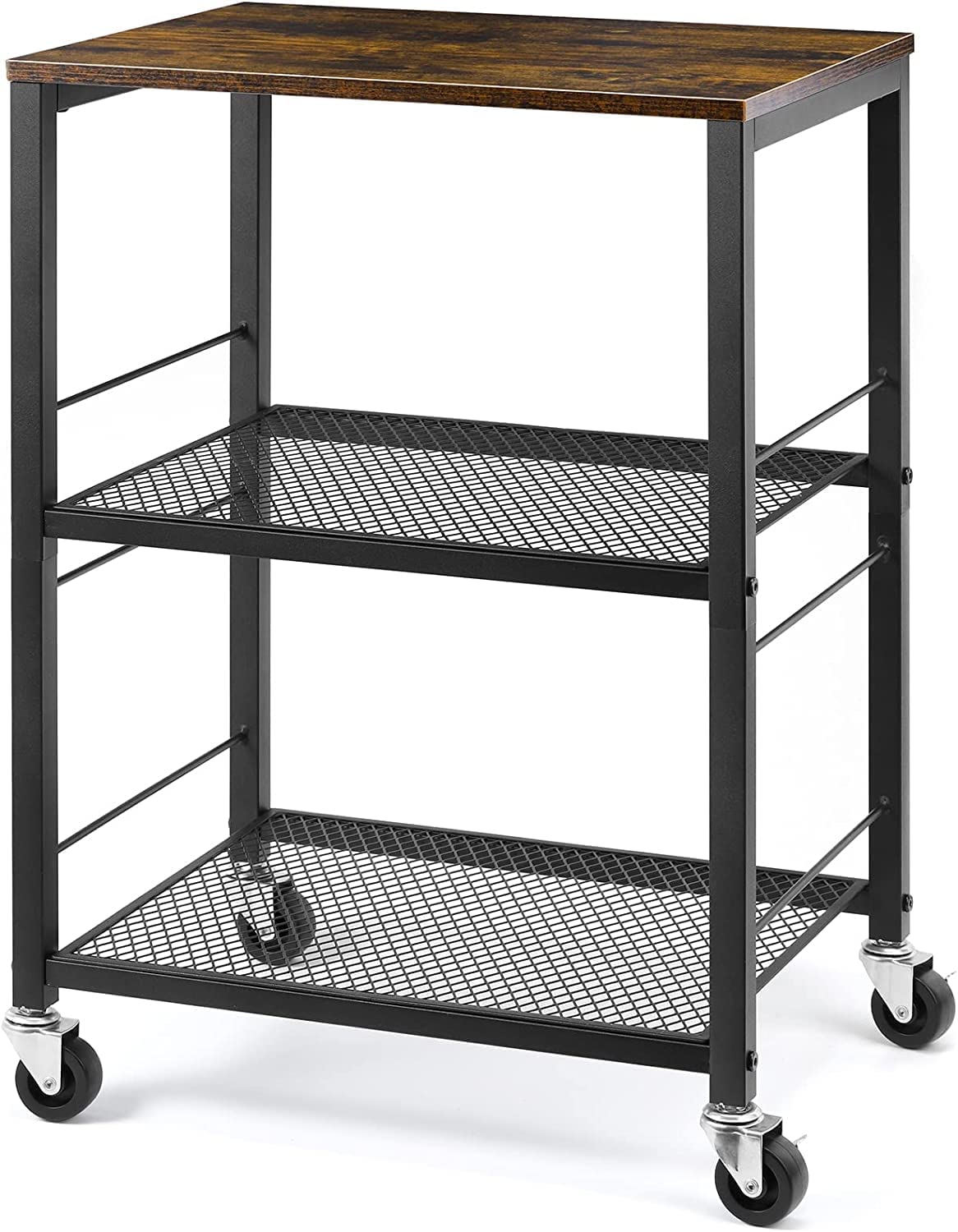 LIANTRAL 3 Tier Rolling Cart, Black Kitchen Carts on Wheels with Storage