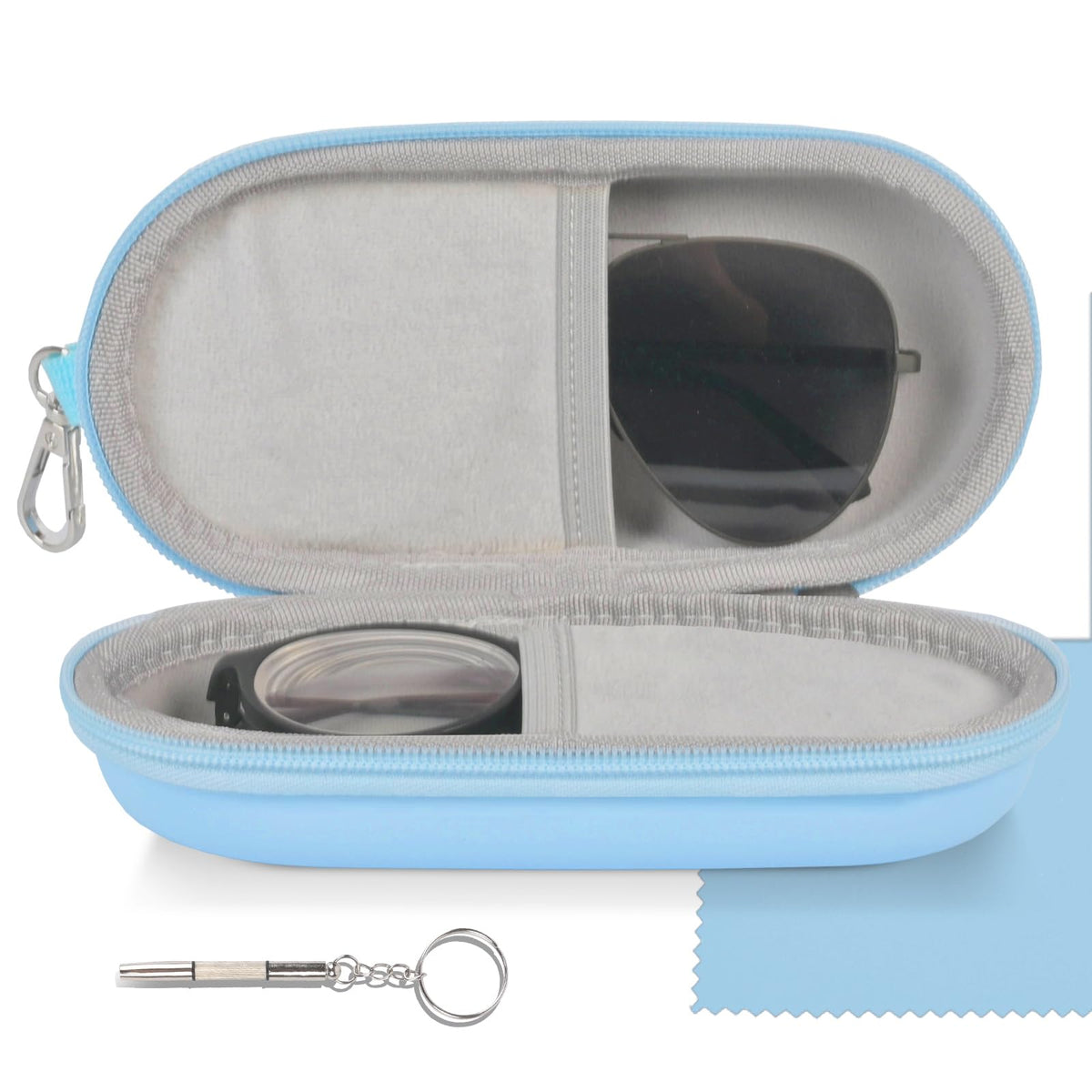 Double Glasses Case,Dual Eyeglasses & Sunglasses Organizer with Clip Zipper Closure for Travel 2 Pairs Storage Box