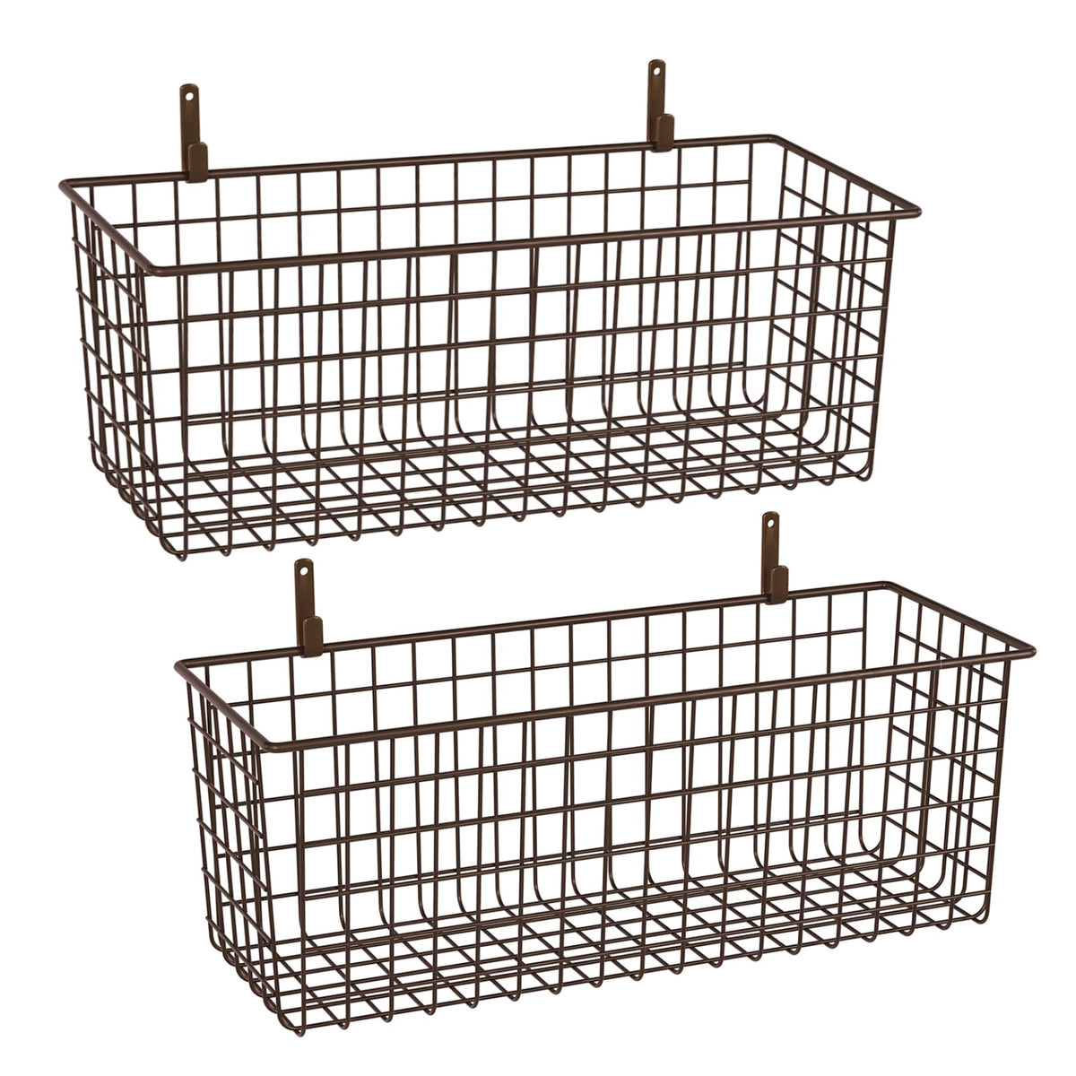Kinlink 2 Sets Black Extra Large Hanging Wall Basket with Steel Hooks