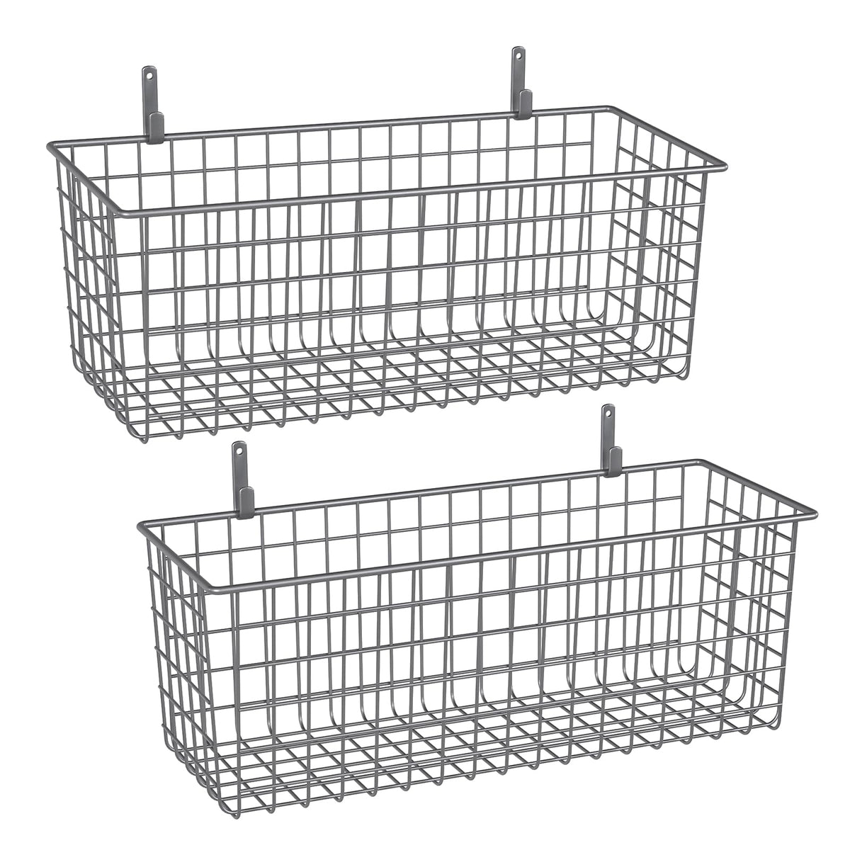 Kinlink 2 Sets Black Extra Large Hanging Wall Basket with Steel Hooks