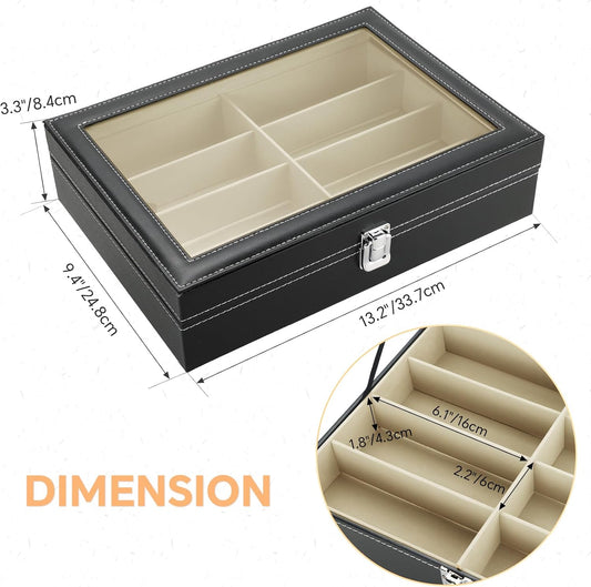 MYFULLY 8-Slot Sunglass Display Storage Box, PU Leather Case