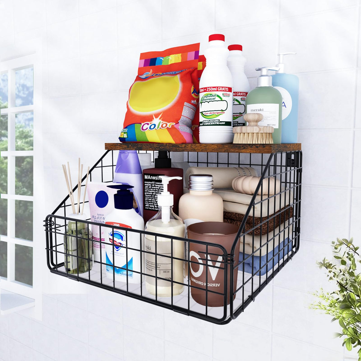 MSJGA Laundry Room Shelves, Wall Mounted Storage Basket, 11.8"Wx7.9"Dx8.5"H