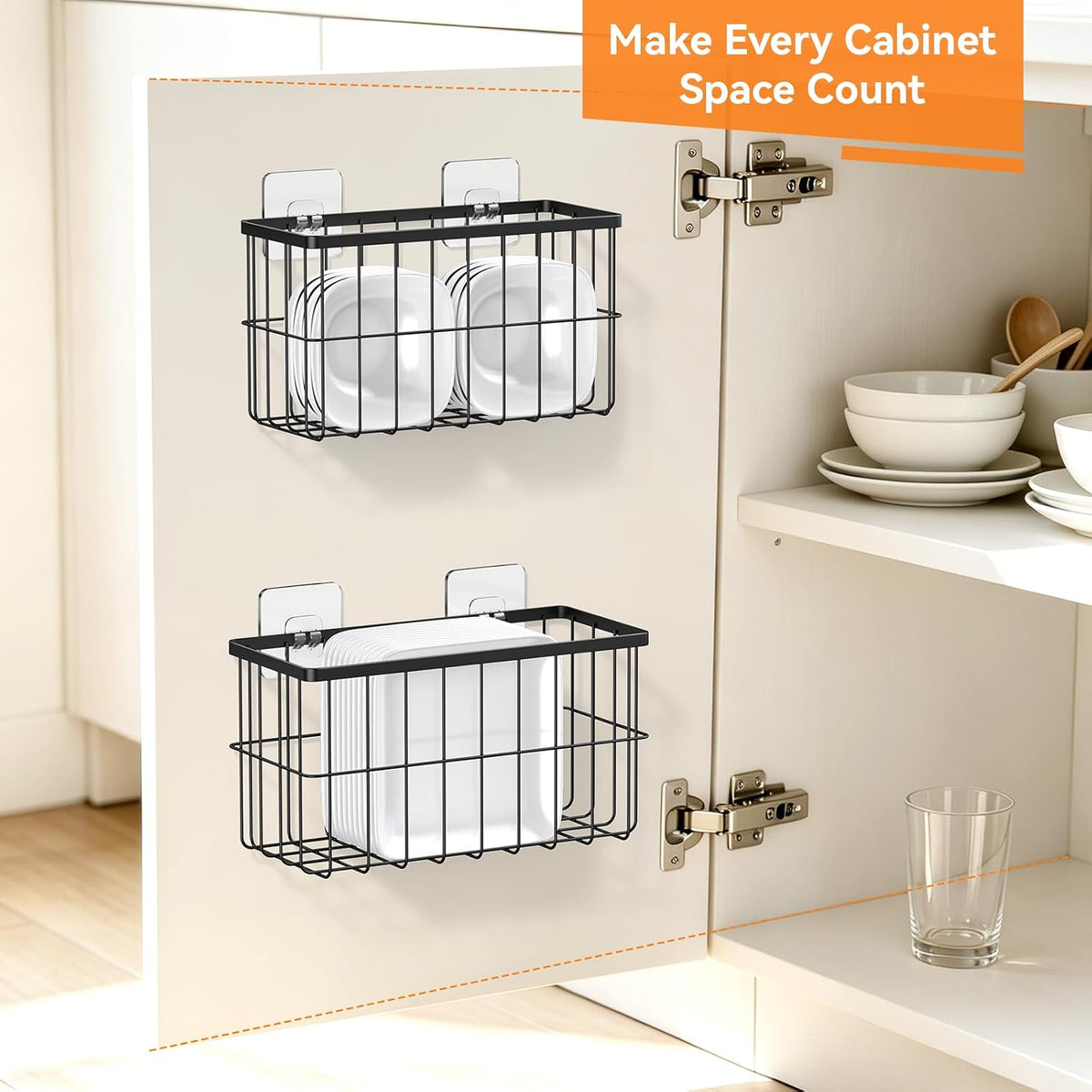 FAMNONE 2-Pack Adhesive Cabinet Door Organizer, 5.9" Inside Cabinet Storage