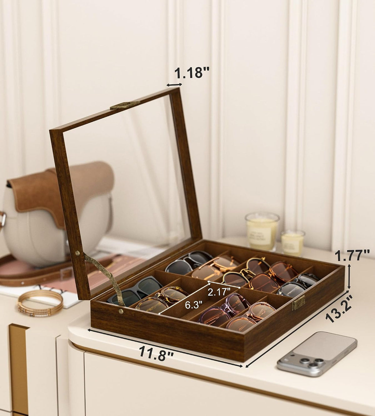 NEWLOOP 10/20/30 Wooden Pattern Sunglass Organizer Multiple Pairs of Eyeglass Ultra-thin Frame Storage Box for Women Men