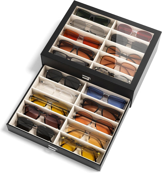 NEWLOOP 20 Slots Sunglass Organizer Drawer Display Case for Multiple Pairs of Eyeglass Storage Box for Women Men