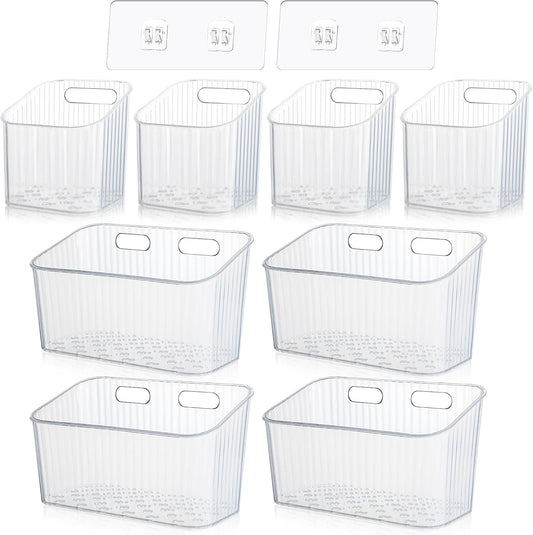 SiliFine 8 Pcs Cabinet Door Organizer Bin Wall Mount Organizer,3.54'',Clear