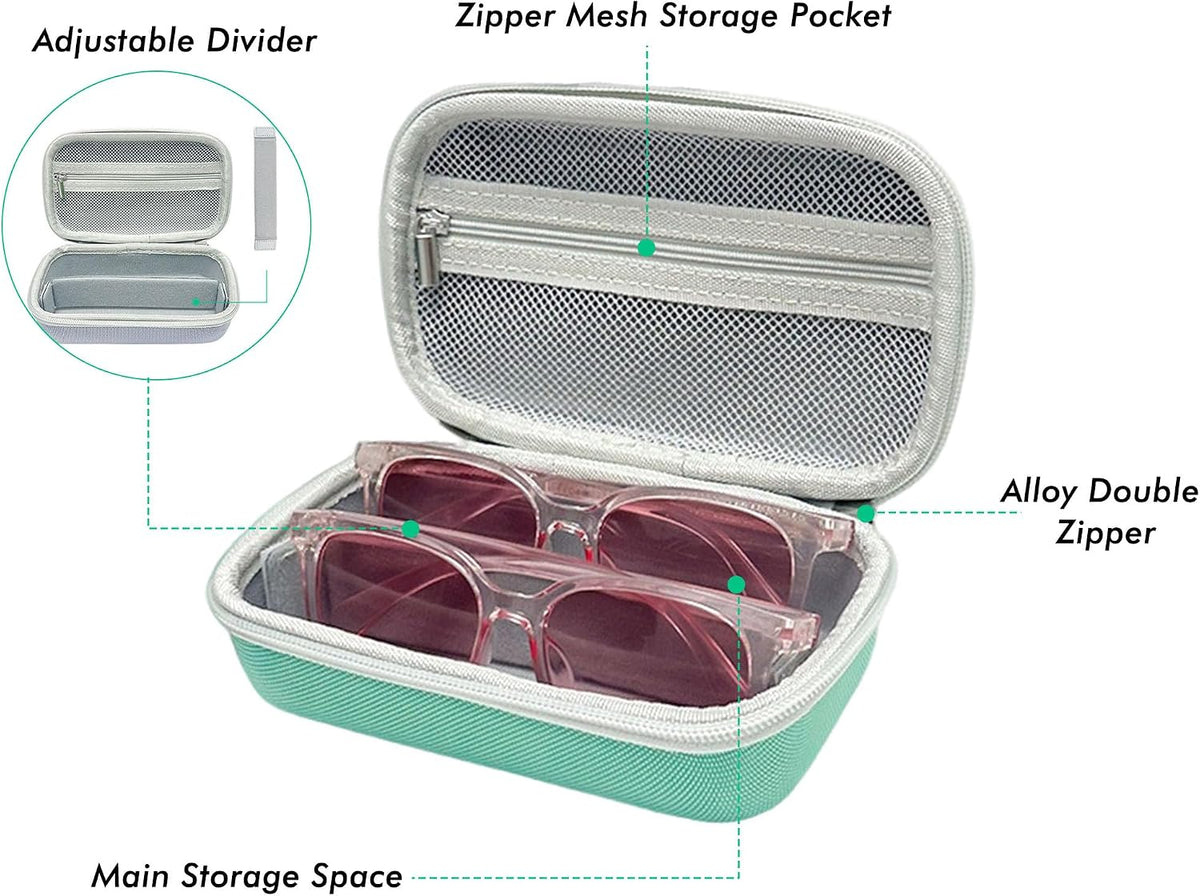 Double Glasses Case for Travel Hard Shell Eyeglasses Storage Box Sunglasses Organizer Compact Eyewear Holder
