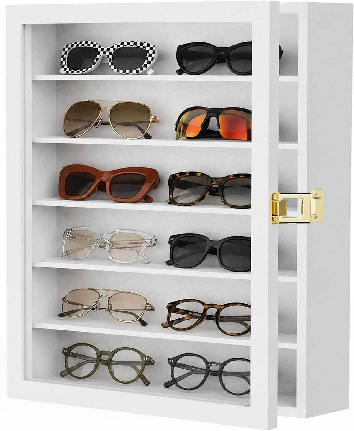 TJ.MOREE Sunglass Organizer Wall Mounted Glasses Holder Display Case 6 Tier