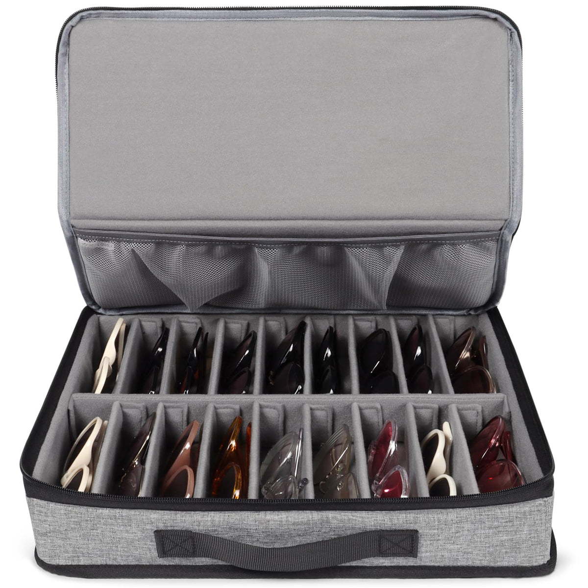 Bukere Sunglasses Organizer Case, 18 Adjustable Slots for Multiple Pairs Eyeglasses, Travel Glasses Holder Storage Box
