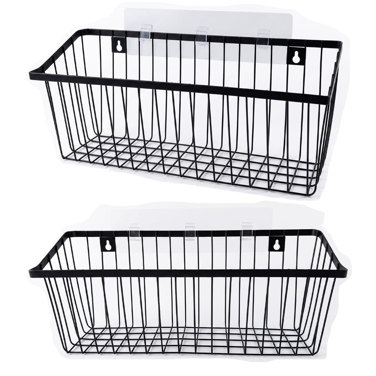 Hanging Kitchen Baskets Adhesive Sturdy Wire Storage Baskets with Kitchen Food Pantry Bathroom Shelf Storage No Drilling Wall Mounted,White,2 Pack