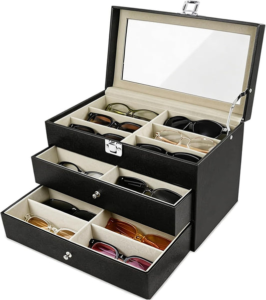Sunglasses Organizer 18/20 Slots, Multiple Pairs Glasses Storage Case Leather Eyeglasses Display Box for Women Men