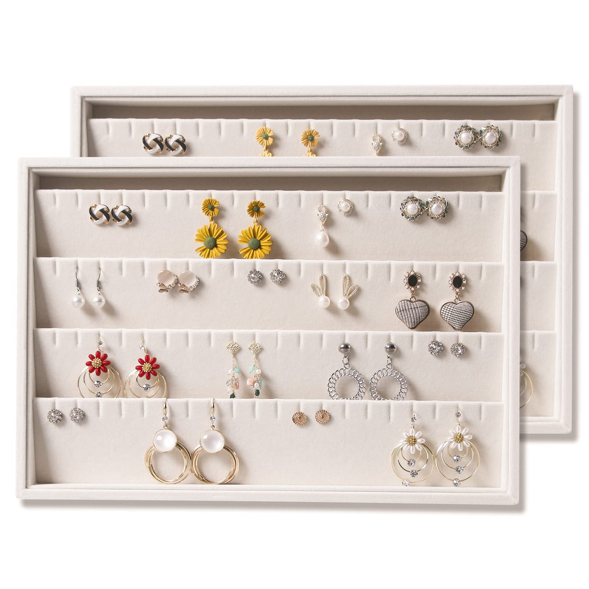 Coward Sunglass Organizer, Beige Velvet Glasses Trays - Eyeglasses Watches Jewelry Display - Men Women (8 Grids)