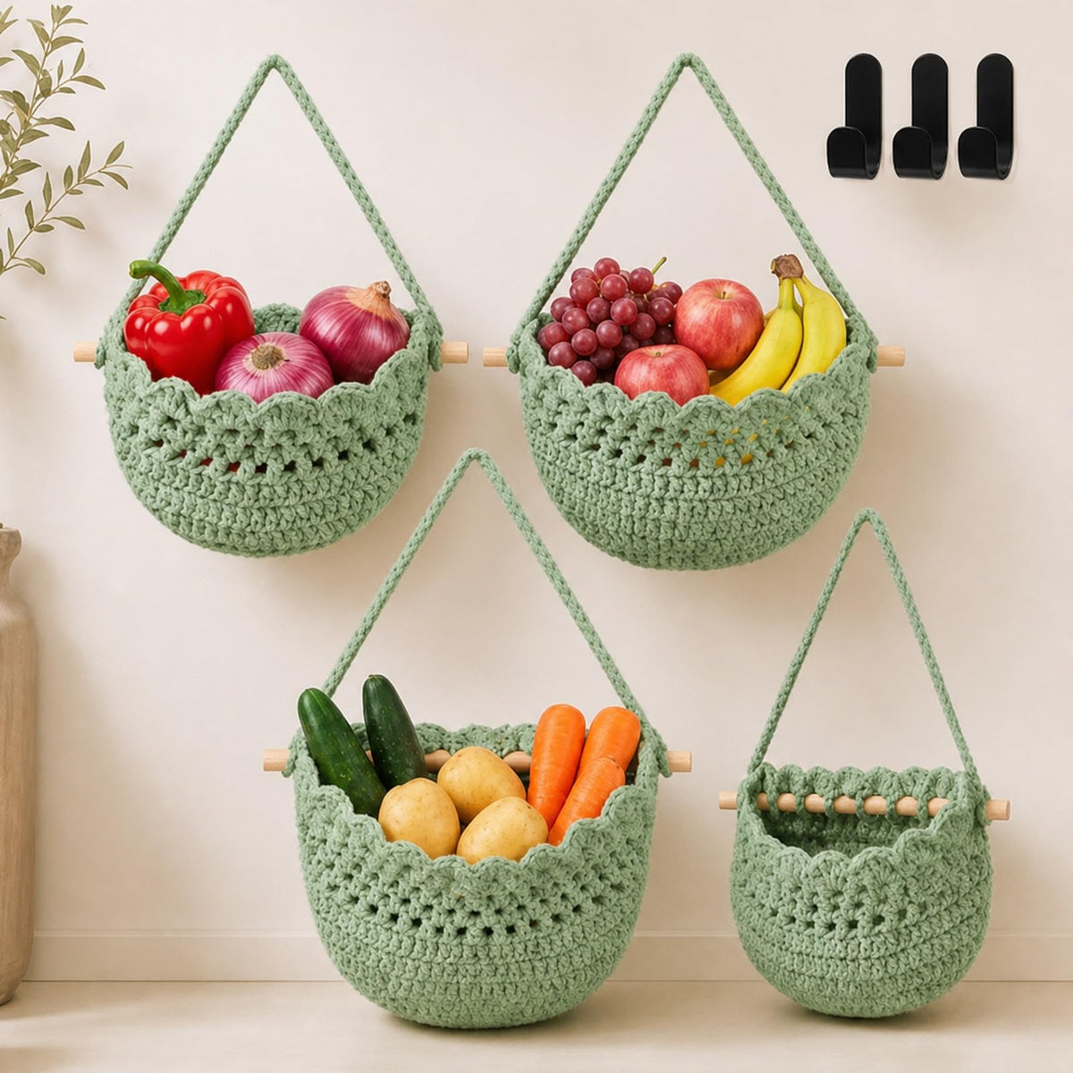 Honeydak 3 Hanging Baskets, Light Brown, Wide Bucket Basket