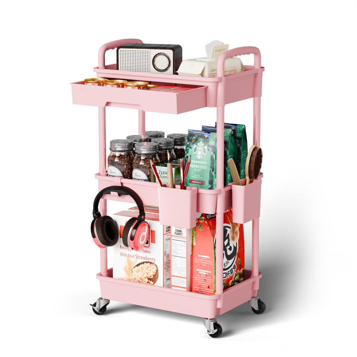 Sorgion 3 Tier Rolling Cart Organizer,Laundry Room Bathroom Organizers and Storage Office Shelves Mobile Shelving Unit Kitchen Trolley Cart with Wheels for Art,Craft,Diaper,Bedside,Snack(Green)