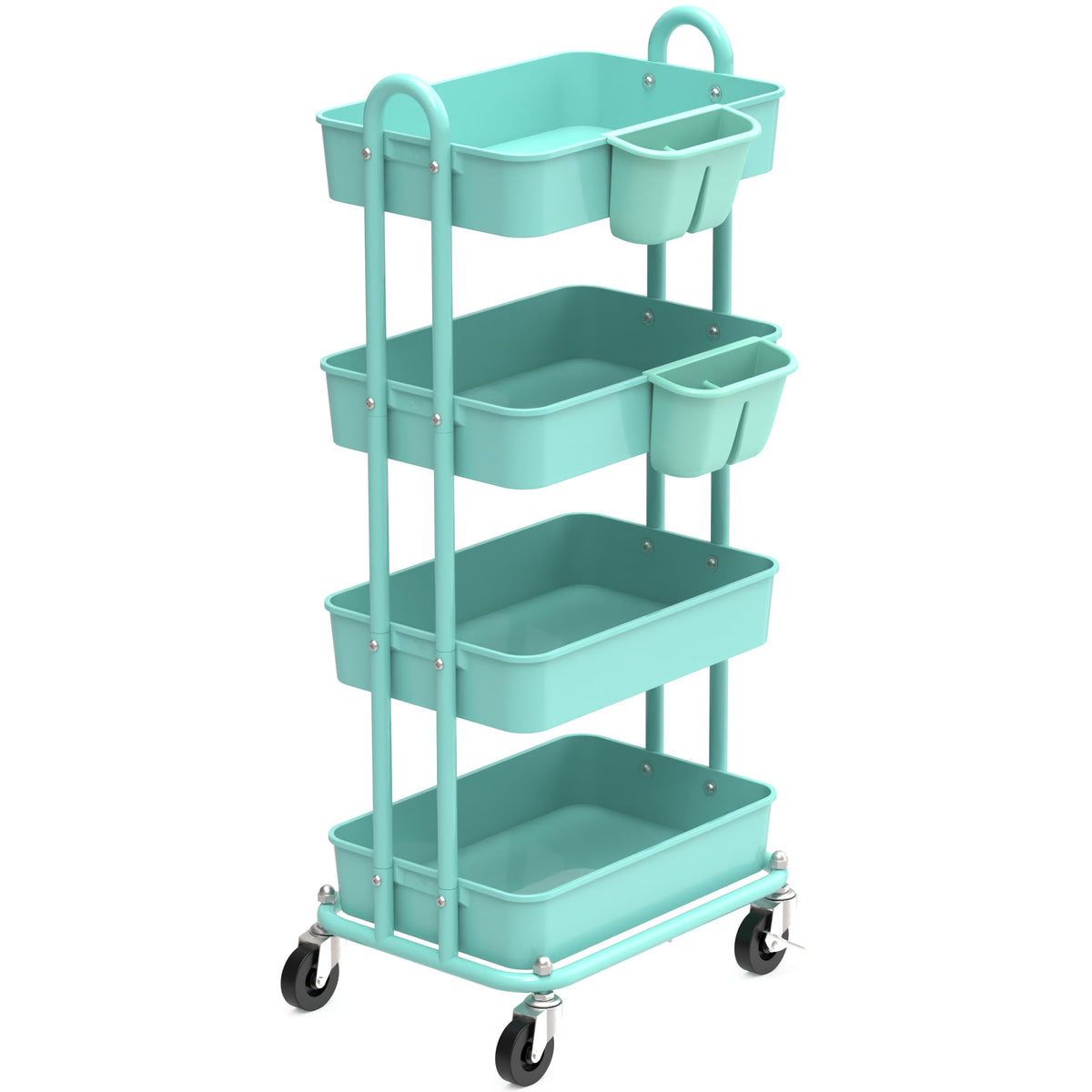 Simple Houseware 4-Tier Rolling Utility Cart with Hanging Bucket, Turquoise