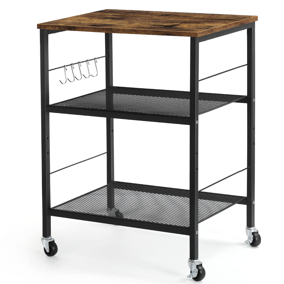 LIANTRAL 3 Tier Rolling Cart, Black Kitchen Carts on Wheels with Storage