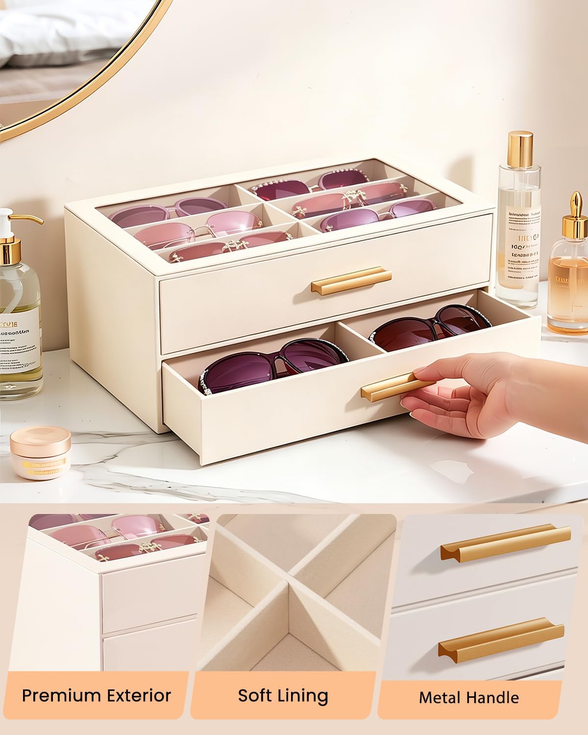 JOMADY Sunglasses Organizer Box for Women | Large Capacity Sunglass Storage Case, Multi Eyewear Glasses Display Holder