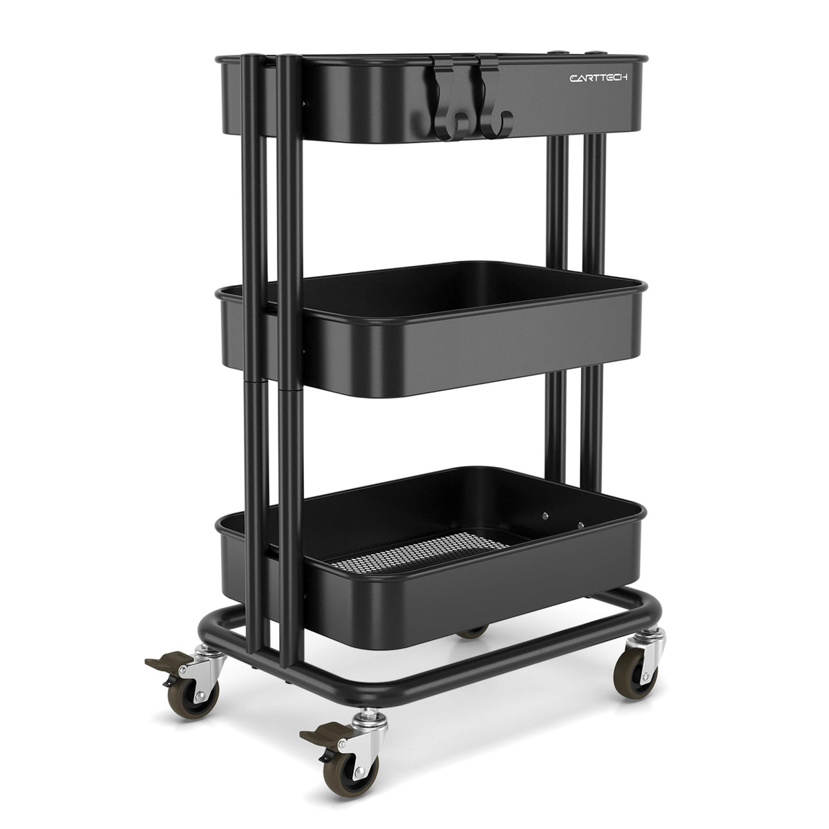 3 Tier Rolling Cart Metal Heavy Duty Utility Cart with Silent Caster Lockable Wheel Multi-Functional Organization Carts Storage Trolley with Mesh Shelves for Office Kitchen Living Room Yellow
