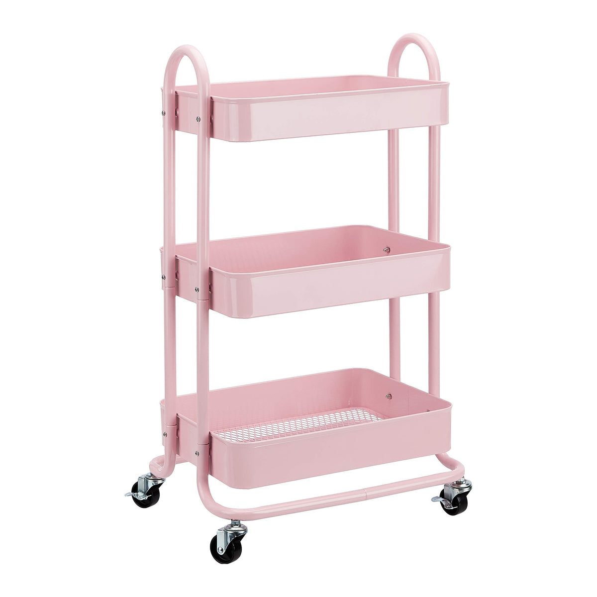 Amazon Basics 3-Tier Rolling Utility Cart, Storage Organizer, Lockable Wheels, Multifunctional Storage, Portable Mobile Shelving Unit, White