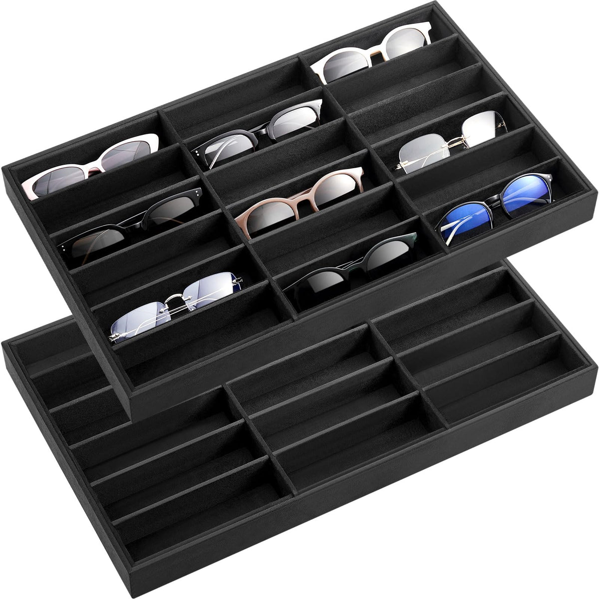 Amylove 2 Pack Sunglasses Organizer Tray Velvet Holder,8 Grids,Purple
