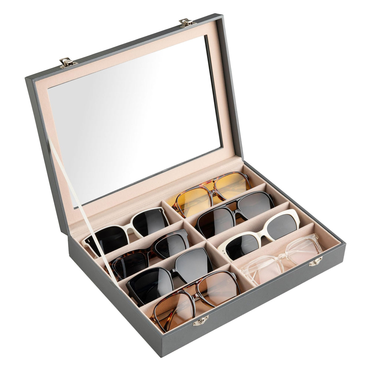 Frebeauty 8-Slot Sunglass Organizer,Sunglass Holder with Clear Lid