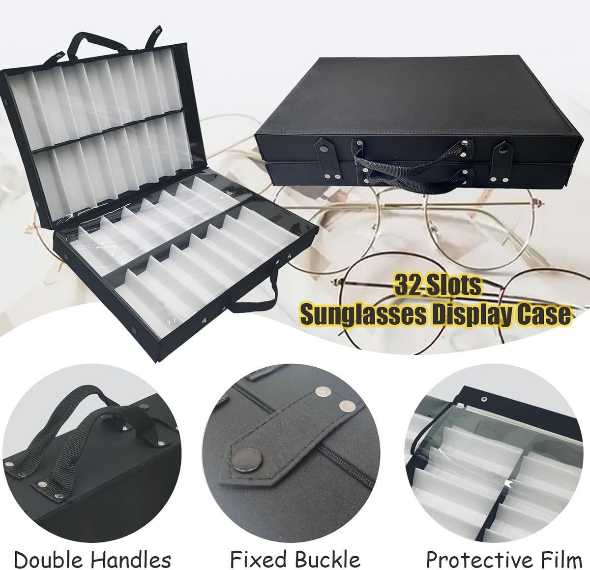 INTSUPERMAI Eyeglasses Storage Organizer 32 Slots Sunglasses Eyeglasses Display Case with Waterproof Dustproof Protection Film Glasses Eyewear Display Case Box for Sunglasses