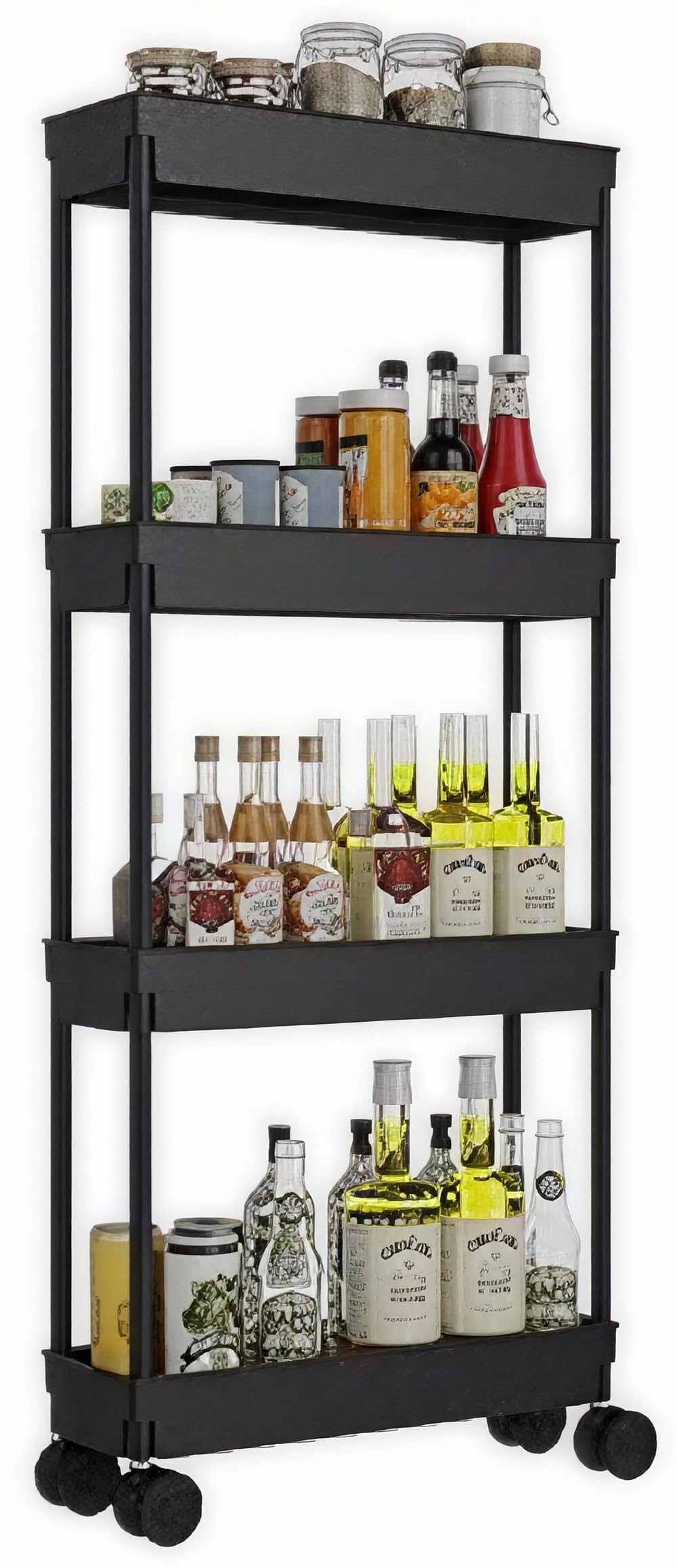Sooyee Slim Clear 3-Tier Plastic Rolling Utility Cart with Wheels