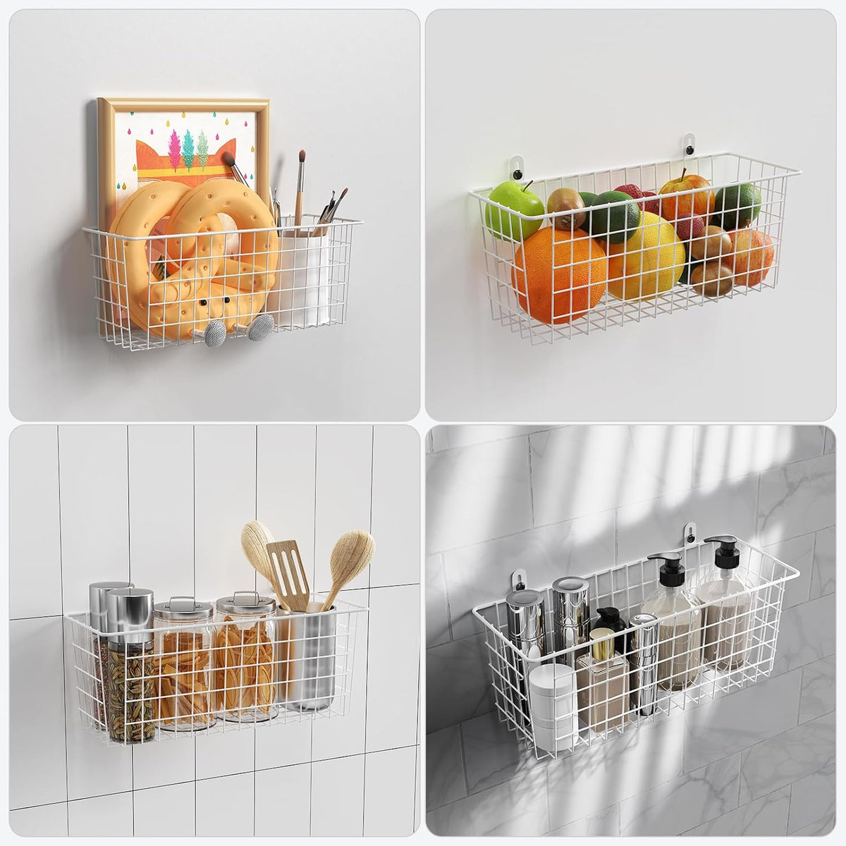 MaraFansie [Extra Large Wire Basket 2-Pack Hanging Wall Organizer Cabinet Storage Basket Wall Mounted Shelves Rustic Farmhouse Decor for Home Kitchen Bathroom, White