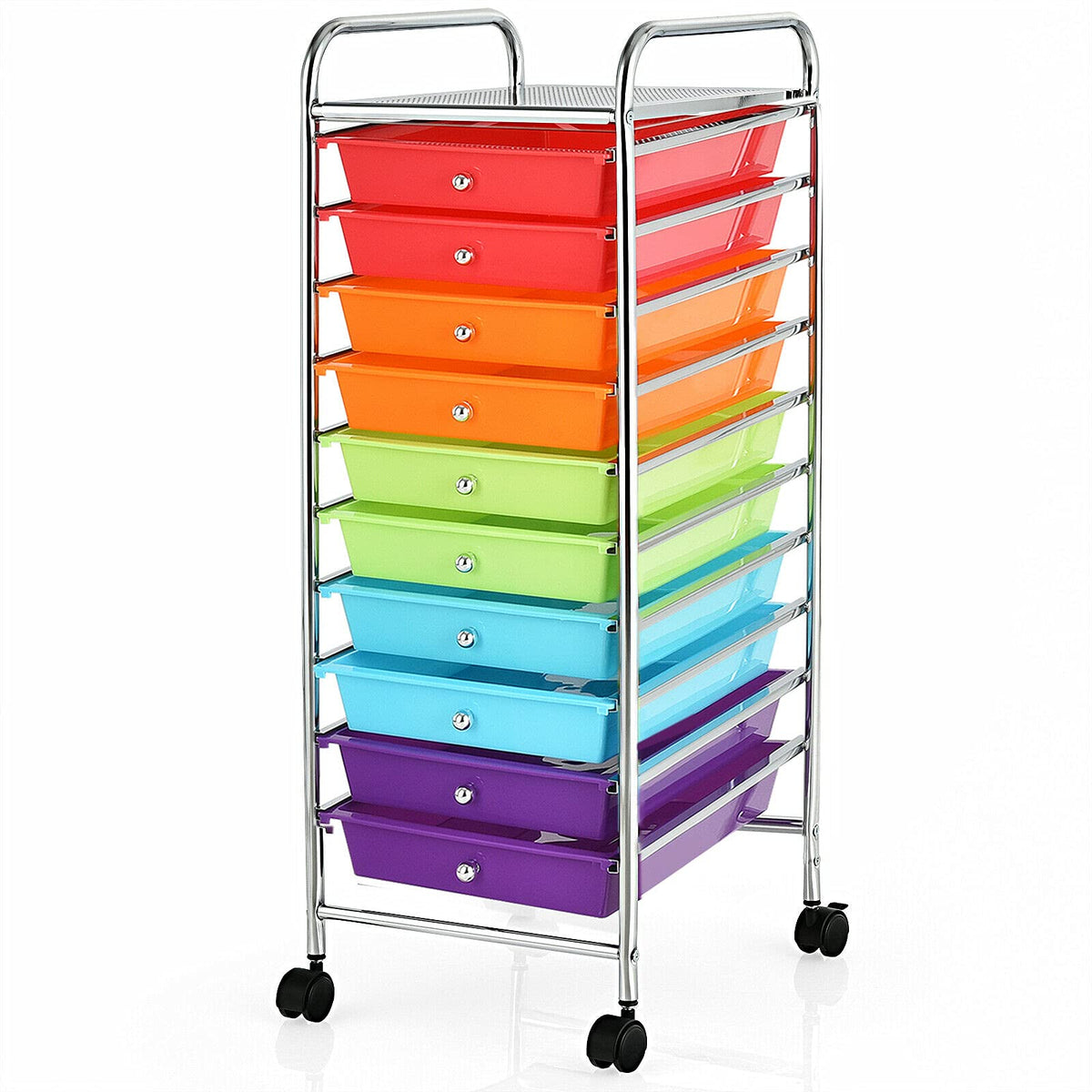 Happygrill 10-Drawer Storage Cart, Utility Cart with Removable Drawers & Metal Frame, Rolling Storage Cart with Lockable Wheels for Home, Office, Multicolor