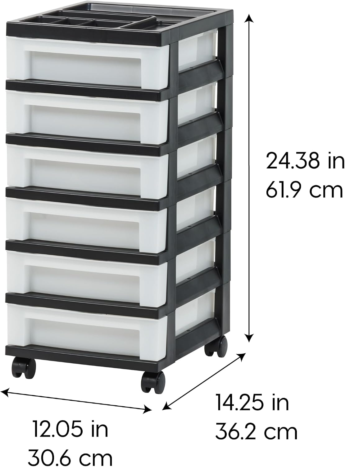 IRIS USA 6-Drawer Rolling Storage Cart with Organizer Top, Black/Pearl