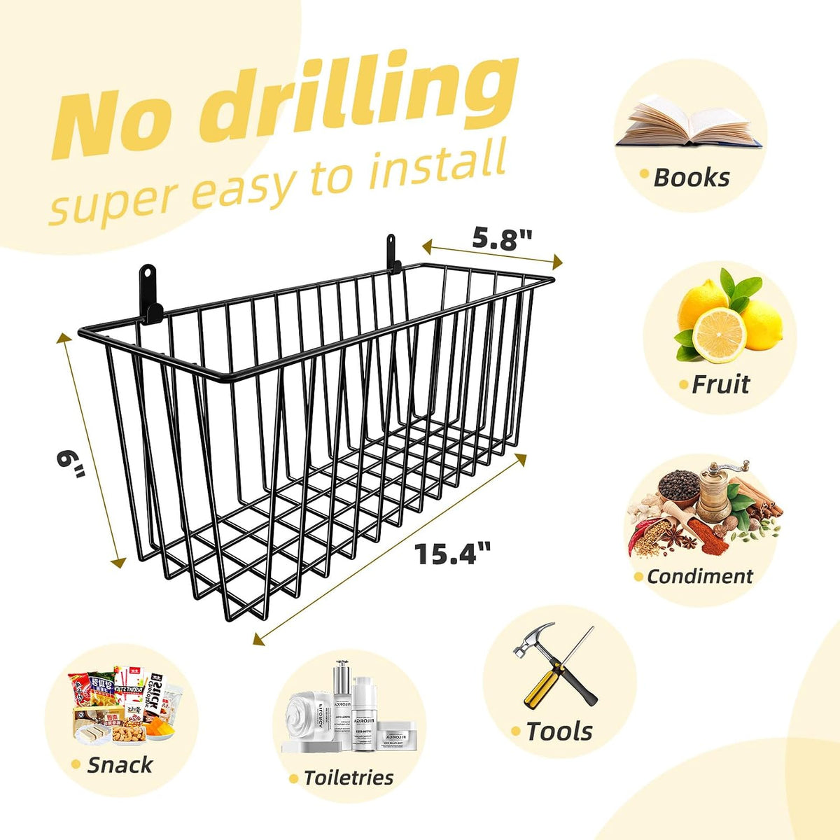 Simple Trending 6 Pack Wire Basket Wall Mount Hanging Baskets