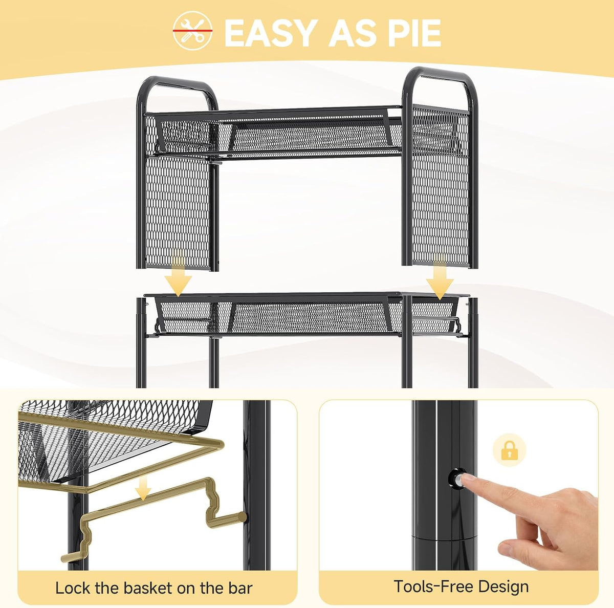 KINGRACK 4 Tier Rolling Cart, Metal Utility Storage Cart with Pegboard