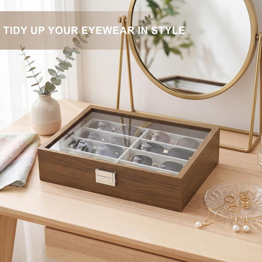 8 Slots Sunglass Organizer, PU Leather Eyewear Display Tray