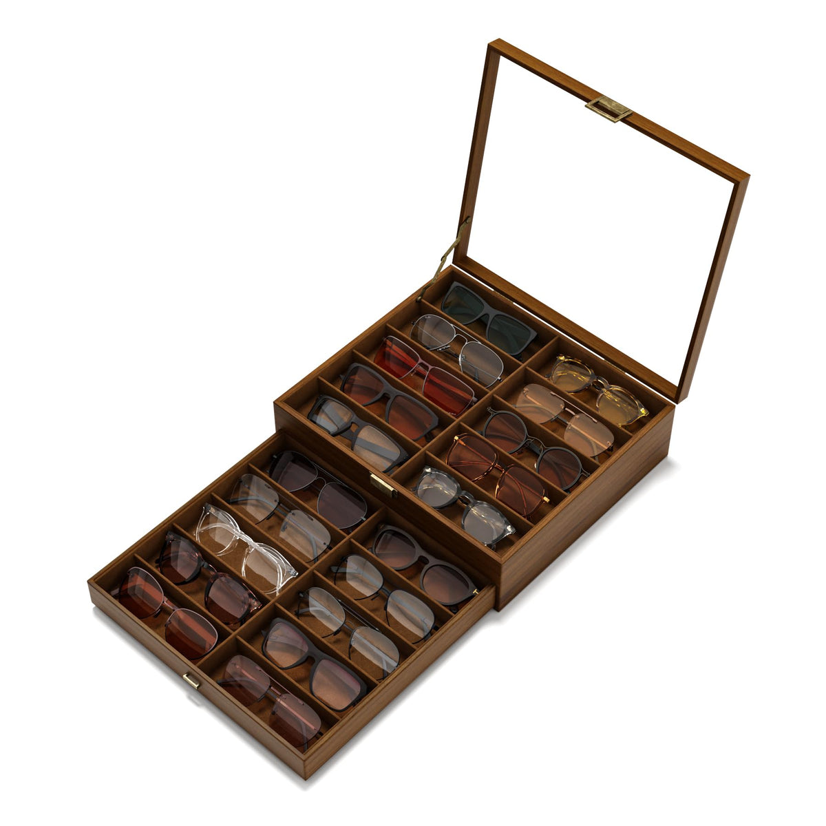 NEWLOOP 10/20/30 Wooden Pattern Sunglass Organizer Multiple Pairs of Eyeglass Ultra-thin Frame Storage Box for Women Men