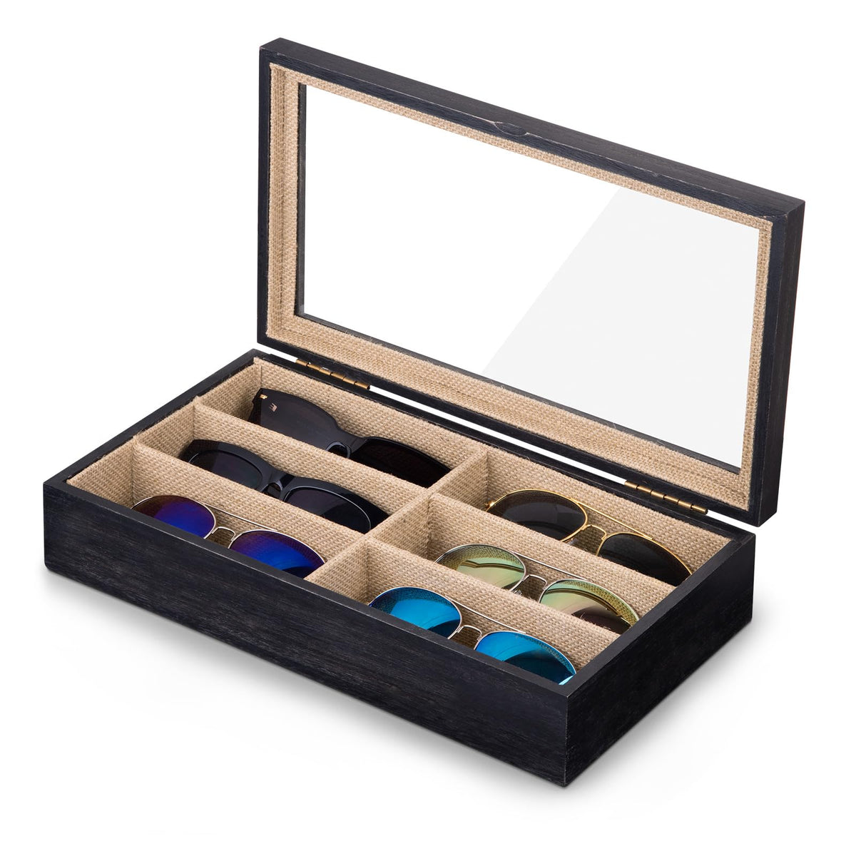 SRIWATANA Sunglasses Organizer, 6 Slots Eyeglass Holder, Carbonized Black