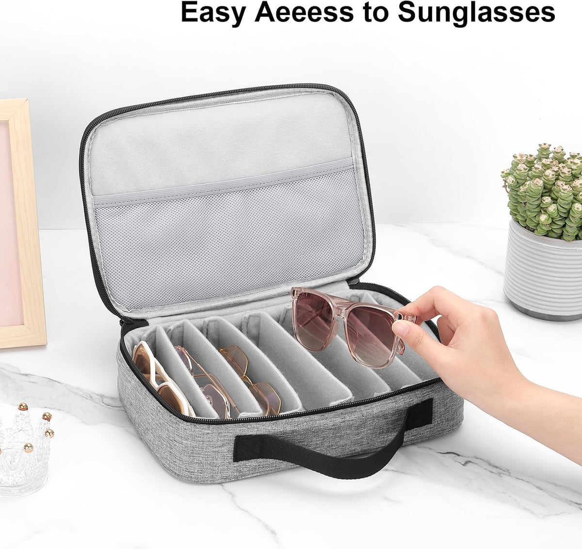 Travel Sunglasses Organizer Case, Adjustable 7 Slot for Multiple Pairs, Portable Eyeglasses Storage Box for Men Women, Holds 8 pairs of glasses, Gray