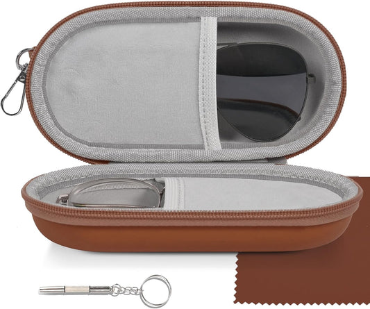 Double Glasses Case,Dual Eyeglasses & Sunglasses Organizer with Clip Zipper Closure for Travel 2 Pairs Storage Box
