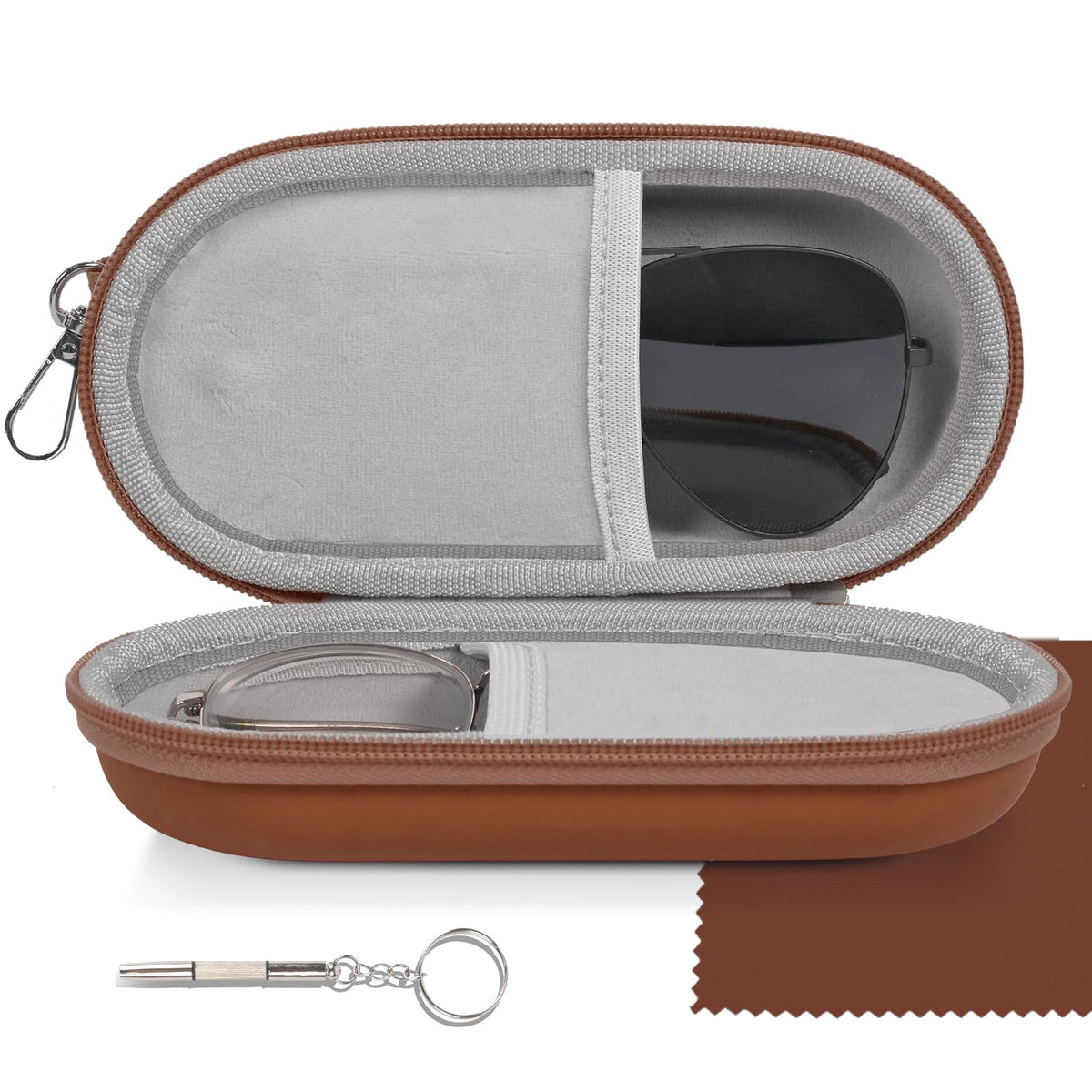 Double Glasses Case,Dual Eyeglasses & Sunglasses Organizer with Clip Zipper Closure for Travel 2 Pairs Storage Box