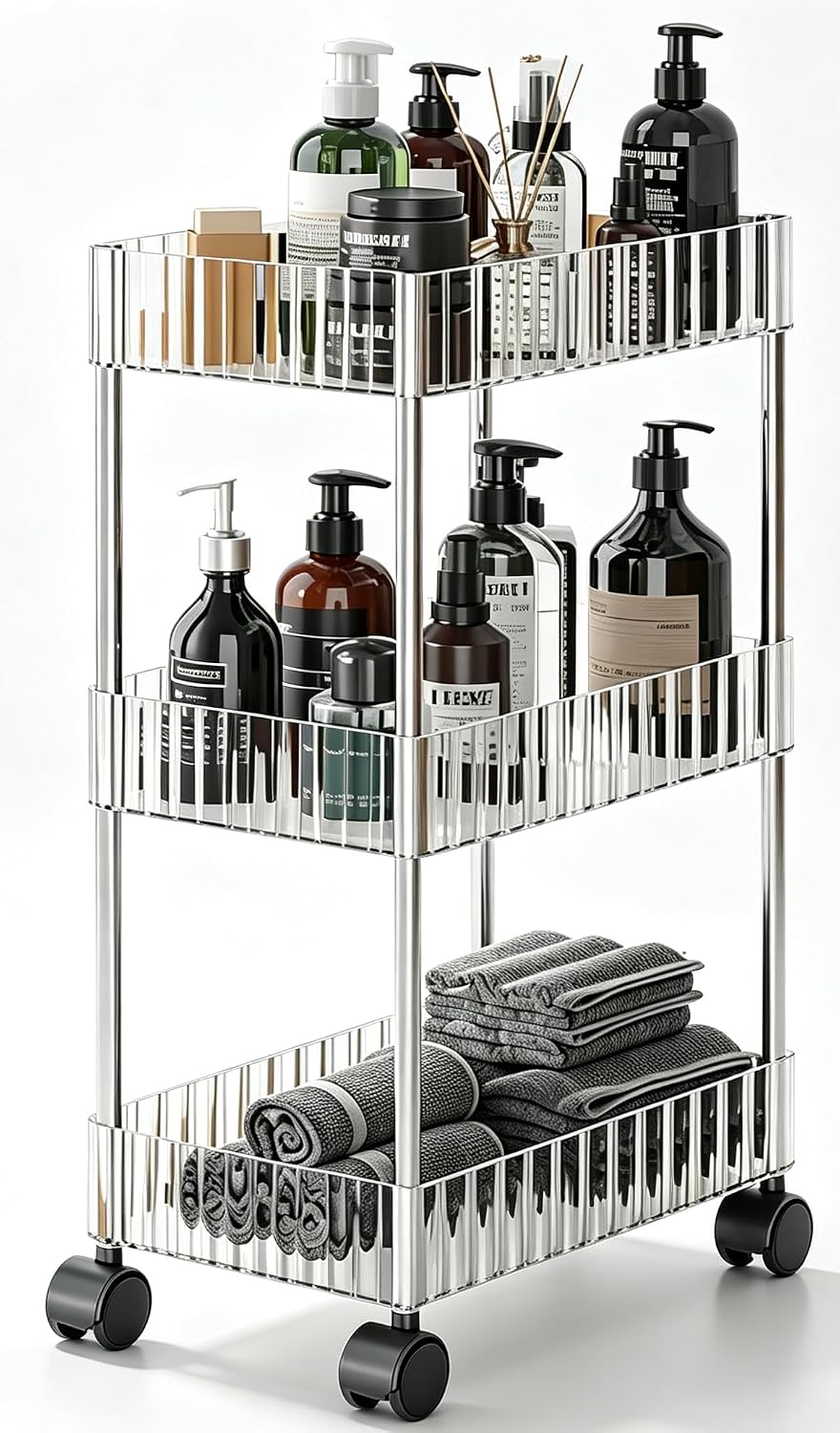 Sooyee Slim Clear 3-Tier Plastic Rolling Utility Cart with Wheels