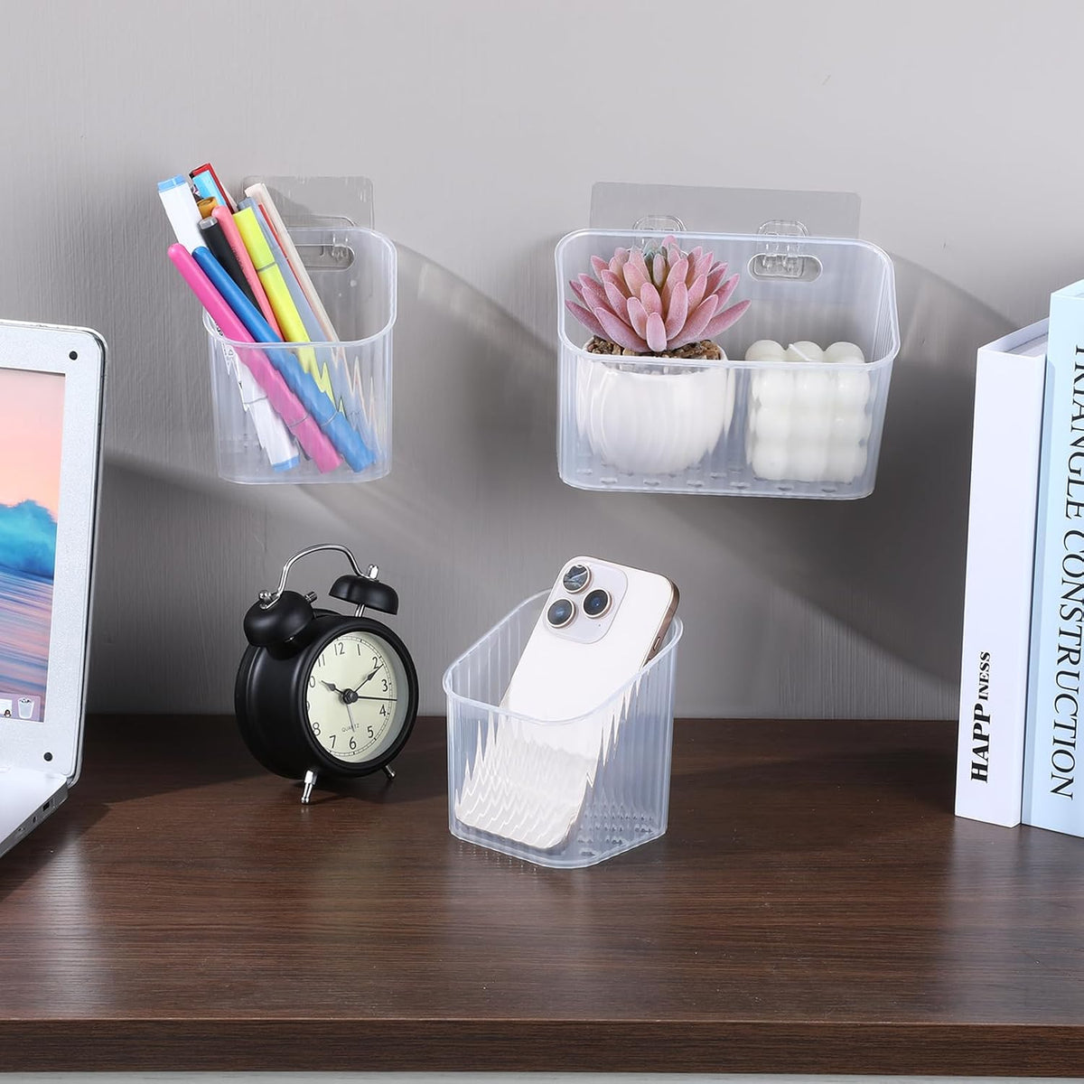 Clear Wall Basket, Wall Mounted Storage Bins, 8 Pcs