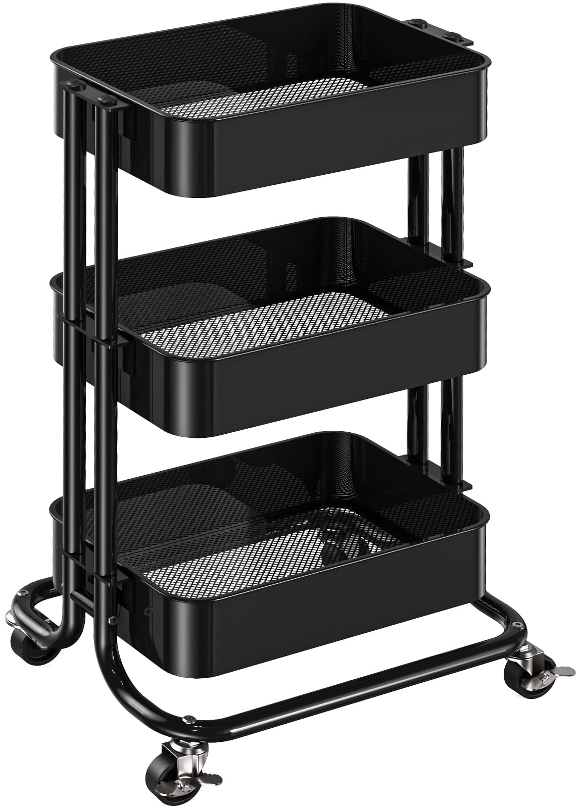 Pipishell 4 Tier Metal Rolling Utility Cart with 2 Lockable Wheels, Black