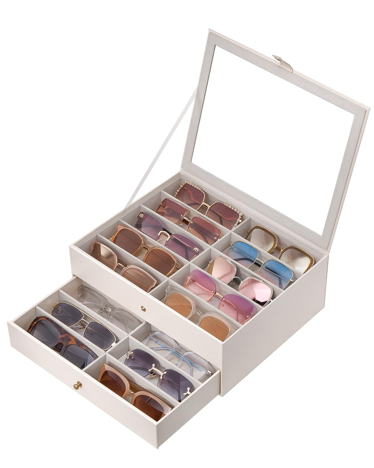 Lolalet 10/20 Slots Sunglasses Organizer with Slim Clear Lid