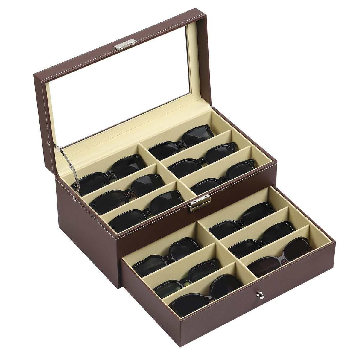 AUTOARK Leather 12 Piece Sunglass Storage Display Case,Black,AW-023