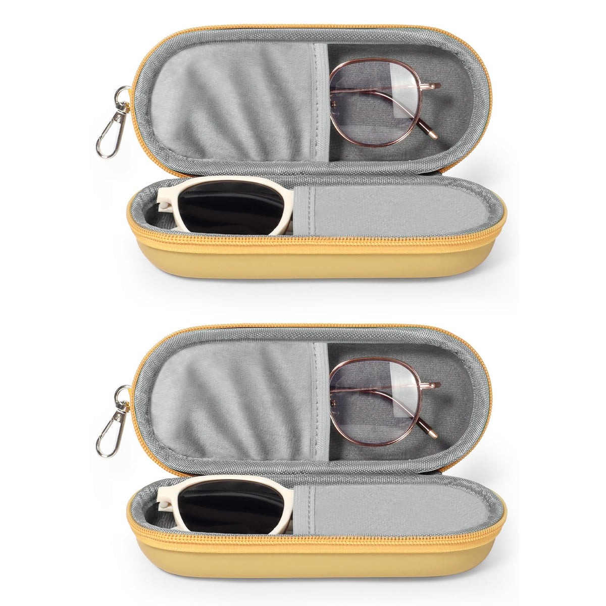 Double Eyeglasses Case, Dual Glasses Sunglasses Organizer with Zipper Closure, Eyewear Storage Box for Men Women Travel