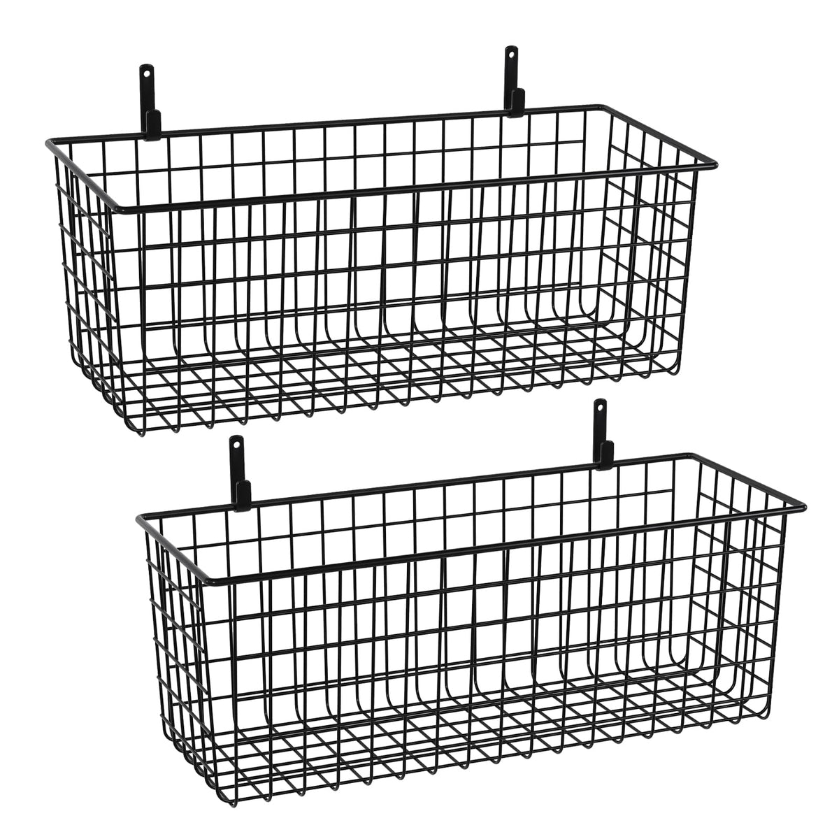 Kinlink 2 Sets Black Extra Large Hanging Wall Basket with Steel Hooks