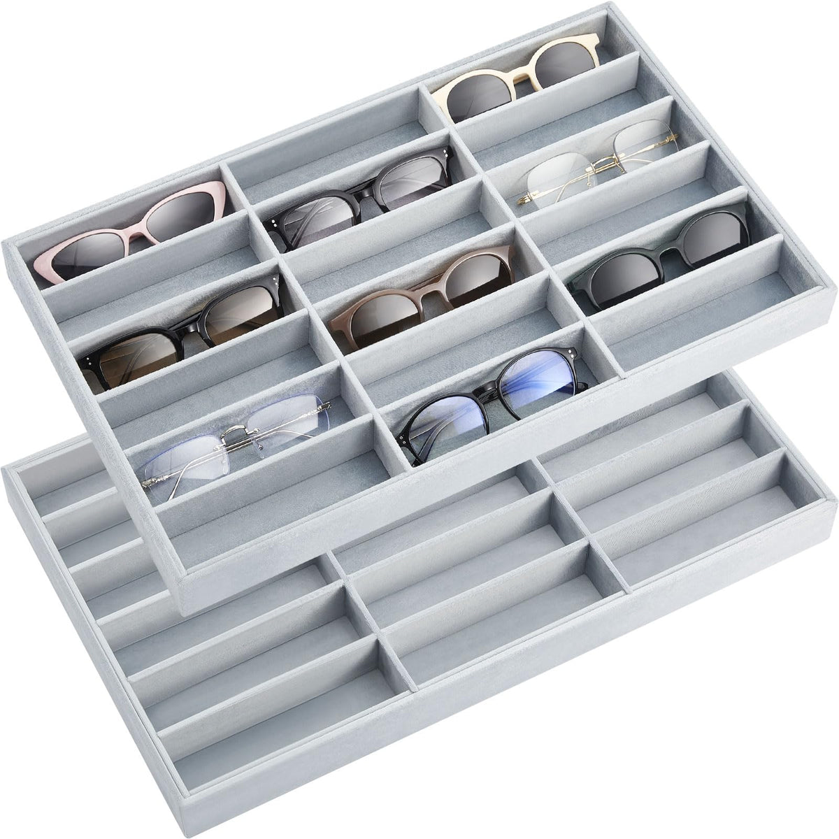 Amylove 2 Pack Sunglasses Organizer Tray Velvet Holder,8 Grids,Purple