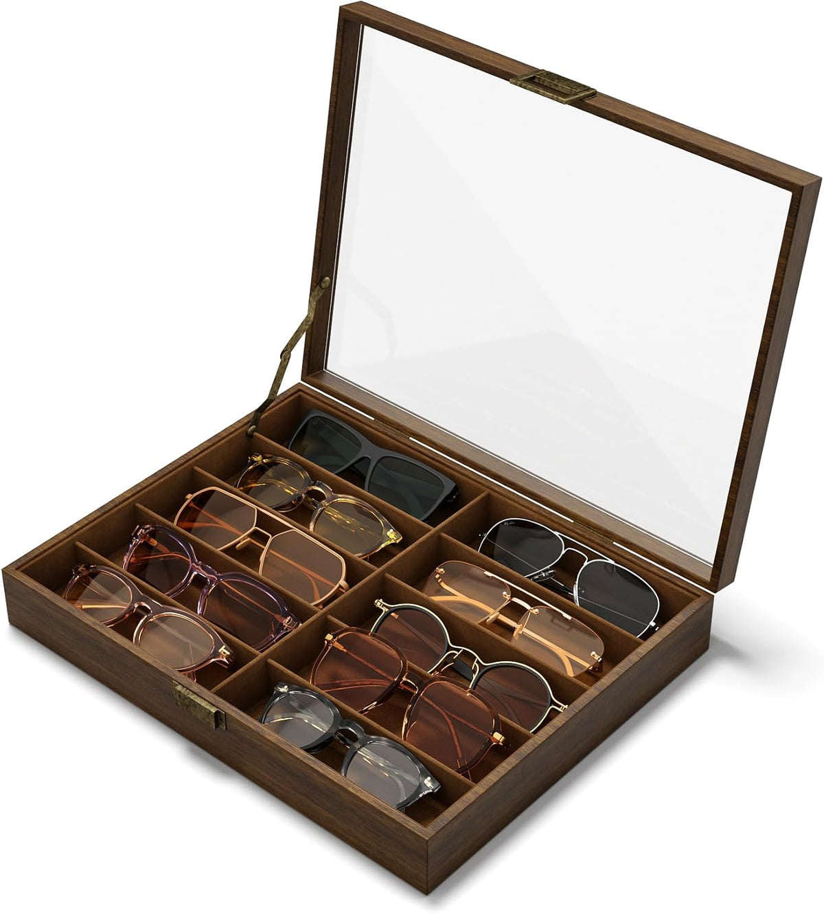 NEWLOOP 10/20/30 Wooden Pattern Sunglass Organizer Multiple Pairs of Eyeglass Ultra-thin Frame Storage Box for Women Men