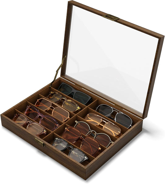 NEWLOOP 10/20/30 Wooden Pattern Sunglass Organizer Multiple Pairs of Eyeglass Ultra-thin Frame Storage Box for Women Men