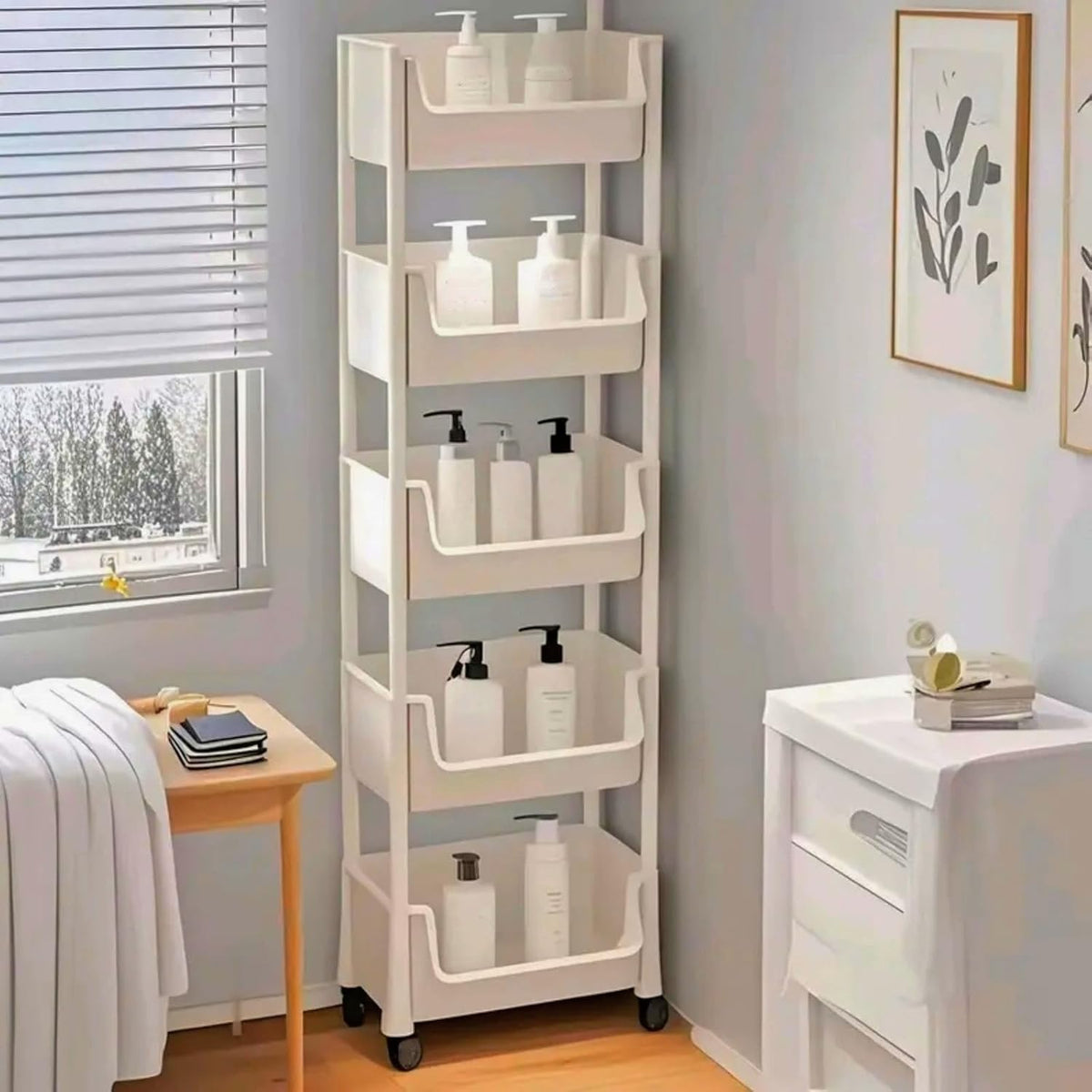 5-Tier Rolling Storage Rack with Wheels Shelves Shelf Storage