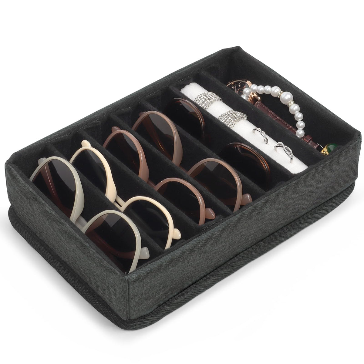 Bukere Sunglasses Organizer Case, Adjustable Slots for Multiple Pairs, Travel Eyeglasses Storage Box, Glasses Holder